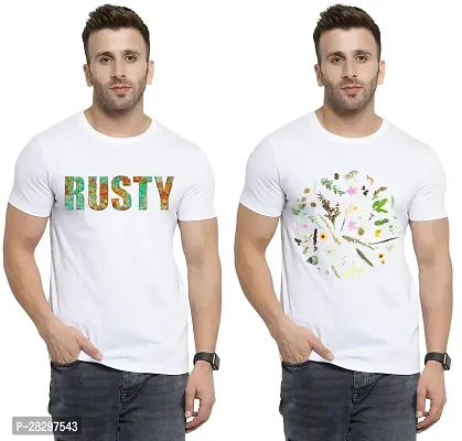 Stylish White Polycotton Half Sleeve Printed Round Neck Tees For Men Pack Of 2-thumb0