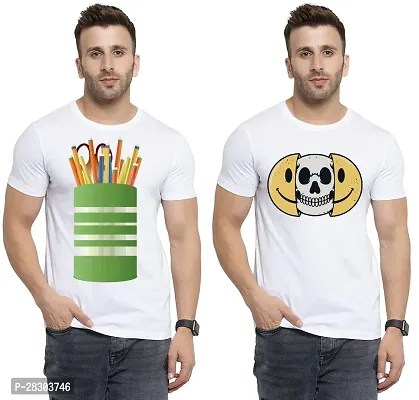 Reliable White Polycotton Printed Round Neck Tees For Men Pack Of 2-thumb0