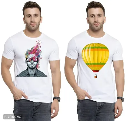 Stylish White Polycotton Half Sleeve Printed Round Neck Tees For Men Pack Of 2