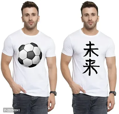 Stylish White Polycotton Half Sleeve Printed Round Neck Tees For Men Pack Of 2-thumb0