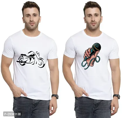 Reliable White Polycotton Printed Round Neck Tees For Men Pack Of 2