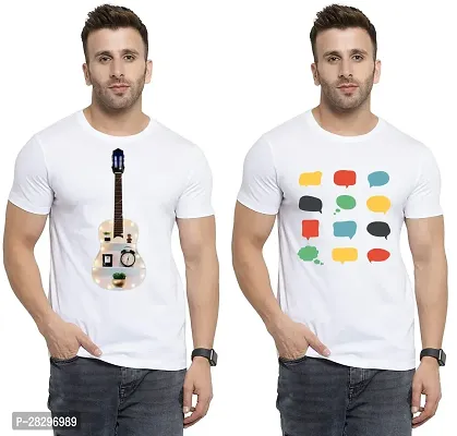 Stylish White Polycotton Printed Round Neck Tees For Men Pack Of 2-thumb0