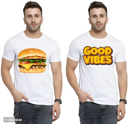 Stylish White Polycotton Half Sleeve Printed Round Neck Tees For Men Pack Of 2-thumb0