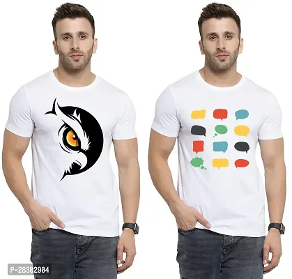 Stylish White Polycotton Half Sleeve Printed Round Neck Tees For Men Pack Of 2