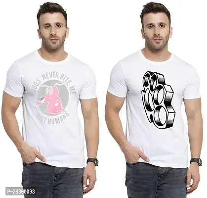 Stylish White Polycotton Half Sleeve Printed Round Neck Tees For Men Pack Of 2-thumb0