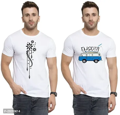 Stylish White Polycotton Half Sleeve Printed Round Neck Tees For Men Pack Of 2-thumb0