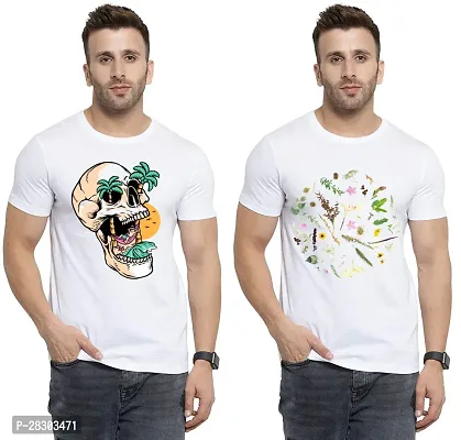 Reliable White Polycotton Printed Round Neck Tees For Men Pack Of 2-thumb0