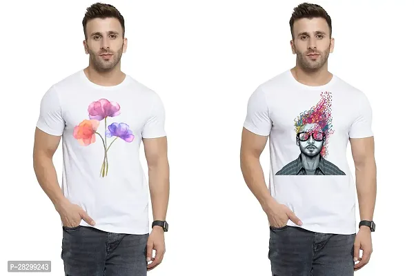 Stylish White Polycotton Half Sleeve Printed Round Neck Tees For Men Pack Of 2-thumb0