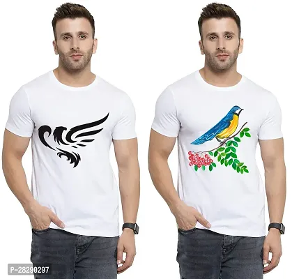 Stylish White Polycotton Half Sleeve Printed Round Neck Tees For Men Pack Of 2