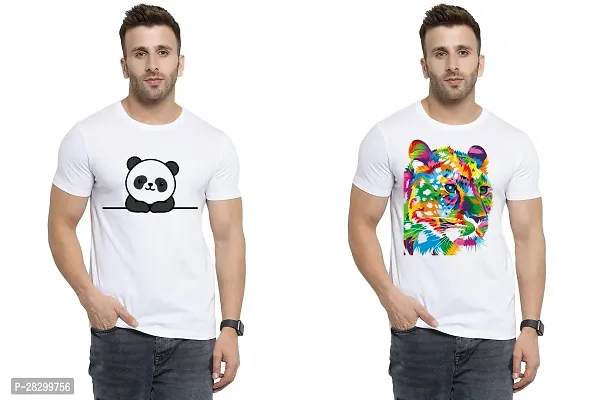 Stylish White Polycotton Half Sleeve Printed Round Neck Tees For Men Pack Of 2-thumb0