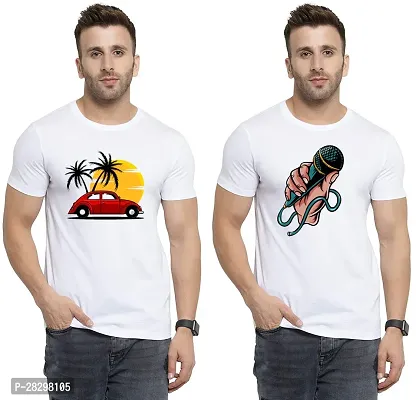 Stylish White Polycotton Printed Round Neck Tees For Men Pack Of 2-thumb0