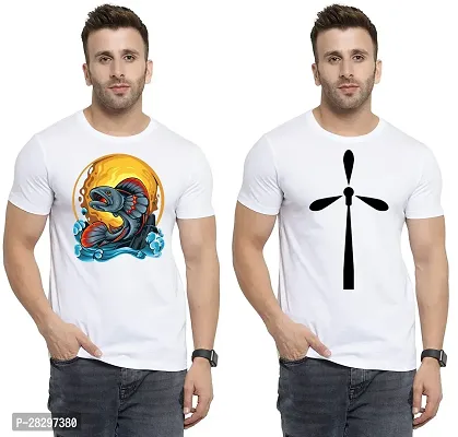 Stylish White Polycotton Printed Round Neck Tees For Men Pack Of 2-thumb0