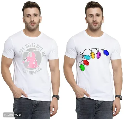 Stylish White Polycotton Half Sleeve Printed Round Neck Tees For Men Pack Of 2-thumb0