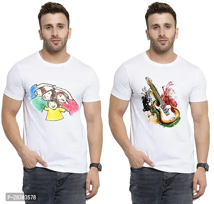 Reliable White Polycotton Printed Round Neck Tees For Men Pack Of 2