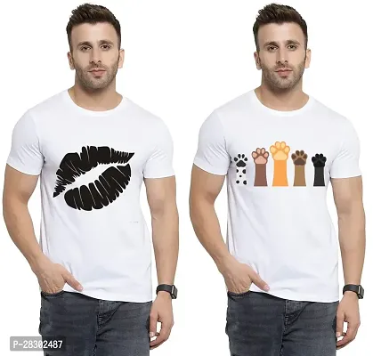 Stylish White Polycotton Half Sleeve Printed Round Neck Tees For Men Pack Of 2