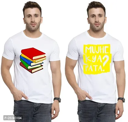 Reliable White Polycotton Printed Round Neck Tees For Men Pack Of 2-thumb0