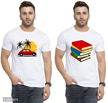 Stylish White Polycotton Printed Round Neck Tees For Men Pack Of 2-thumb0