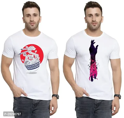 Stylish White Polycotton Half Sleeve Printed Round Neck Tees For Men Pack Of 2-thumb0