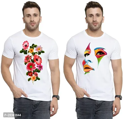 Reliable White Polycotton Printed Round Neck Tees For Men Pack Of 2-thumb0