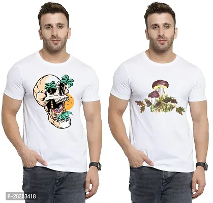 Reliable White Polycotton Printed Round Neck Tees For Men Pack Of 2