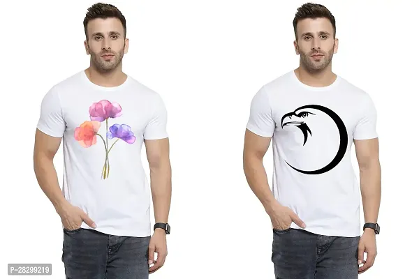 Stylish White Polycotton Half Sleeve Printed Round Neck Tees For Men Pack Of 2-thumb0