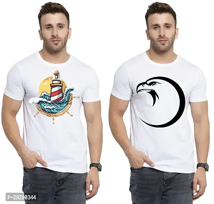 Stylish White Polycotton Half Sleeve Printed Round Neck Tees For Men Pack Of 2-thumb0