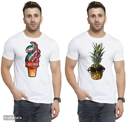 Reliable White Polycotton Printed Round Neck Tees For Men Pack Of 2-thumb0