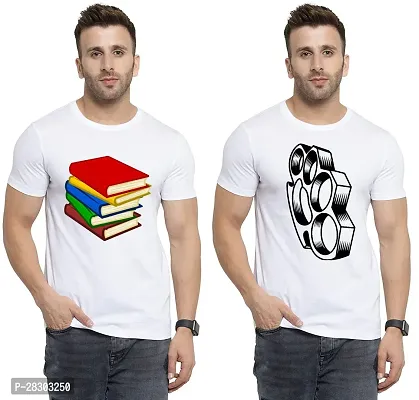 Reliable White Polycotton Printed Round Neck Tees For Men Pack Of 2-thumb0