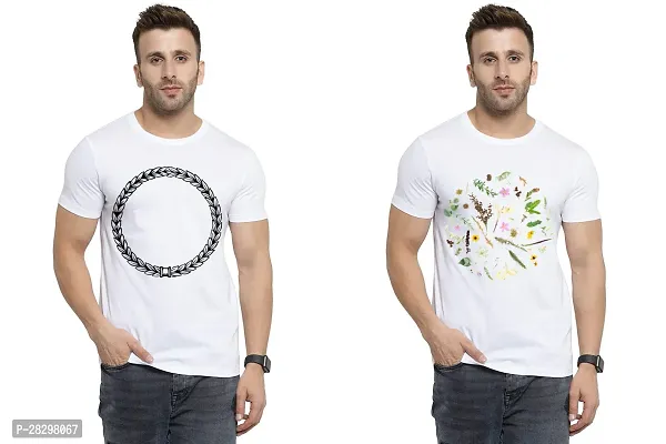 Stylish White Polycotton Half Sleeve Printed Round Neck Tees For Men Pack Of 2-thumb0