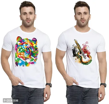 Reliable White Polycotton Printed Round Neck Tees For Men Pack Of 2-thumb0