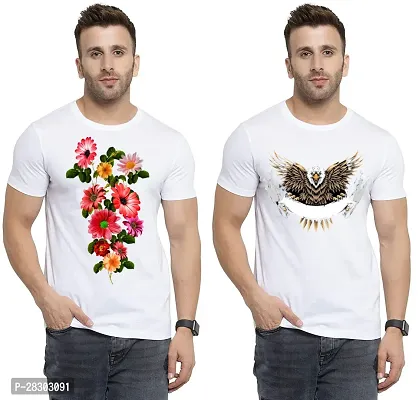 Reliable White Polycotton Printed Round Neck Tees For Men Pack Of 2-thumb0