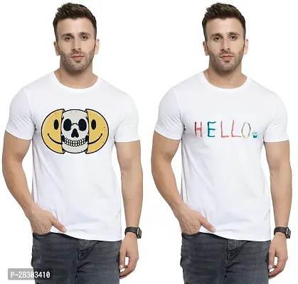 Reliable White Polycotton Printed Round Neck Tees For Men Pack Of 2