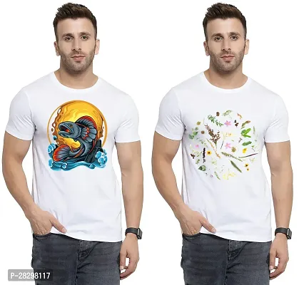 Stylish White Polycotton Printed Round Neck Tees For Men Pack Of 2-thumb0