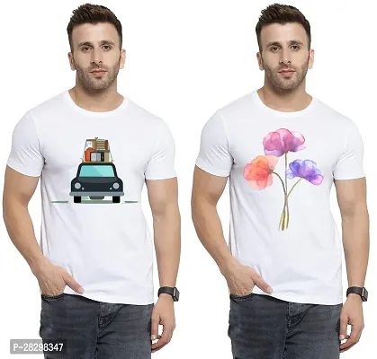 Stylish White Polycotton Printed Round Neck Tees For Men Pack Of 2-thumb0