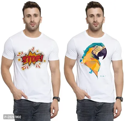 Stylish White Polycotton Printed Round Neck Tees For Men Pack Of 2-thumb0