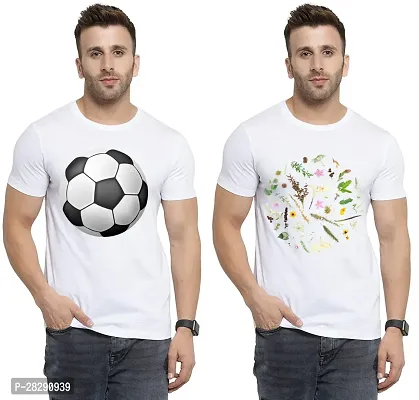 Stylish White Polycotton Half Sleeve Printed Round Neck Tees For Men Pack Of 2