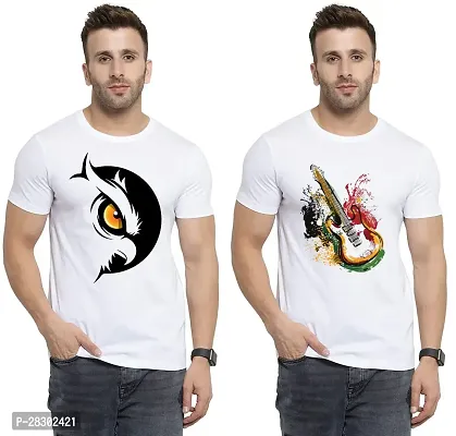 Stylish White Polycotton Half Sleeve Printed Round Neck Tees For Men Pack Of 2