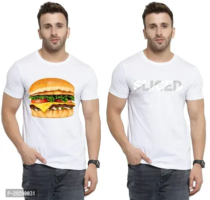 Stylish White Polycotton Half Sleeve Printed Round Neck Tees For Men Pack Of 2