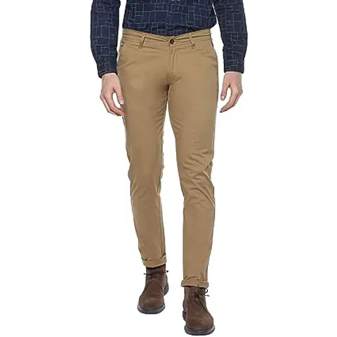 Stylish Blend Solid Regular Trousers For Men