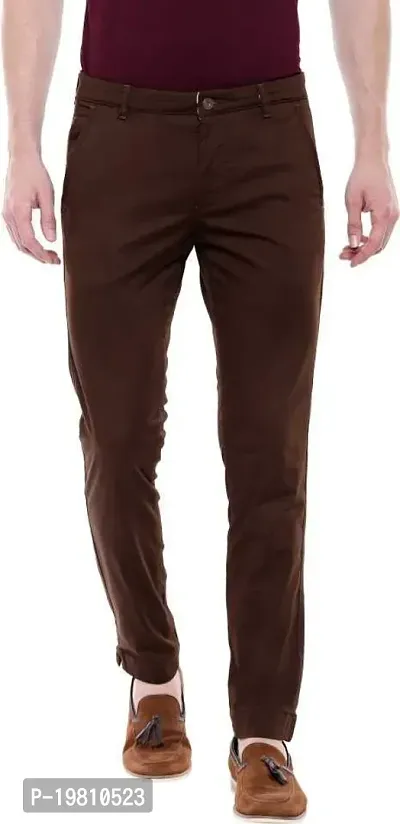 Stylish Brown Cotton Solid Trouser For Men-thumb0