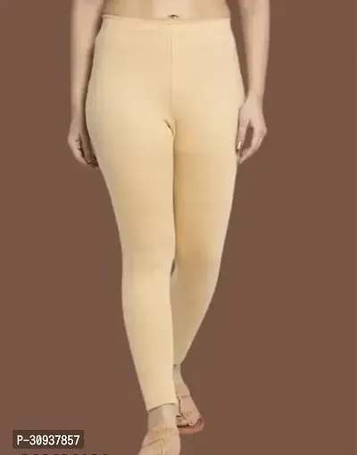 Stylish Beige Cotton Lycra Solid Leggings For Women-thumb0