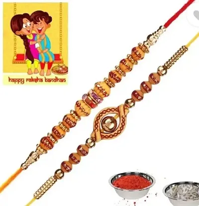 Handmade Beautiful Rakhi Set of 2 - Rakhi + Roli Chawal + Rakhi Card