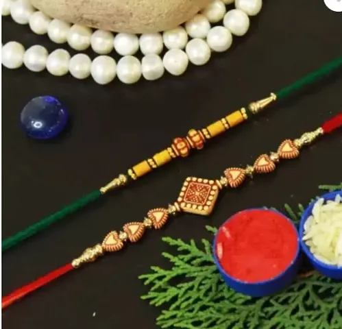 Designer Rakhi Chawal Roli Pack With 2 Rakhi