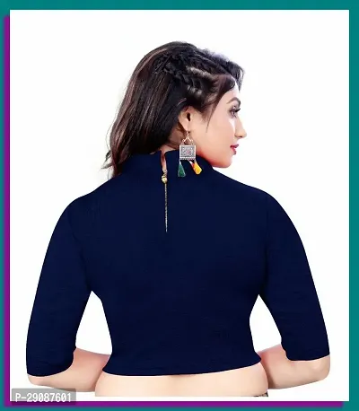 Reliable Navy Blue Cotton Blend Stitched Blouses For Women-thumb2