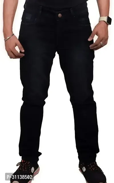 Stylish Black Denim Solid Jeans For Men-thumb0