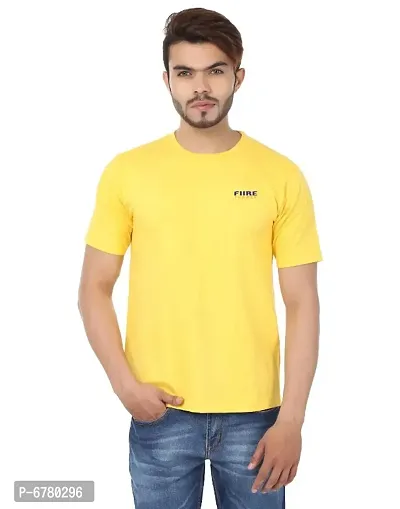 Yellow polycotton Solid Round Neck Tee