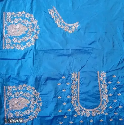 Traditional Aku Pattu Sky Blue Unstiched Work Blouse(1Mtr)