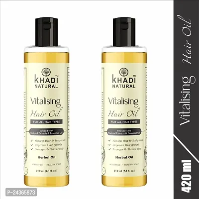 Khadi Natural Vitalising Herbal Hair Oil | Herbal Hair Oil | Hair Oil for Hair Growth |Paraben  Mineral Oil Free | Suitable for All Hair Types 210ML Pack 2 (Vitalising)-thumb0