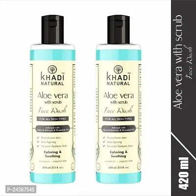 Khadi Natural Aloevera Face Wash With Scrub 210 ML - Exfoliating and Hydrating Facial Cleanser Pack 2