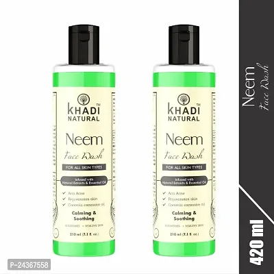 Khadi Natural Ayurvedic Neem Face Wash 210ML - Purifying and Refreshing Facial Cleanser Pack 2